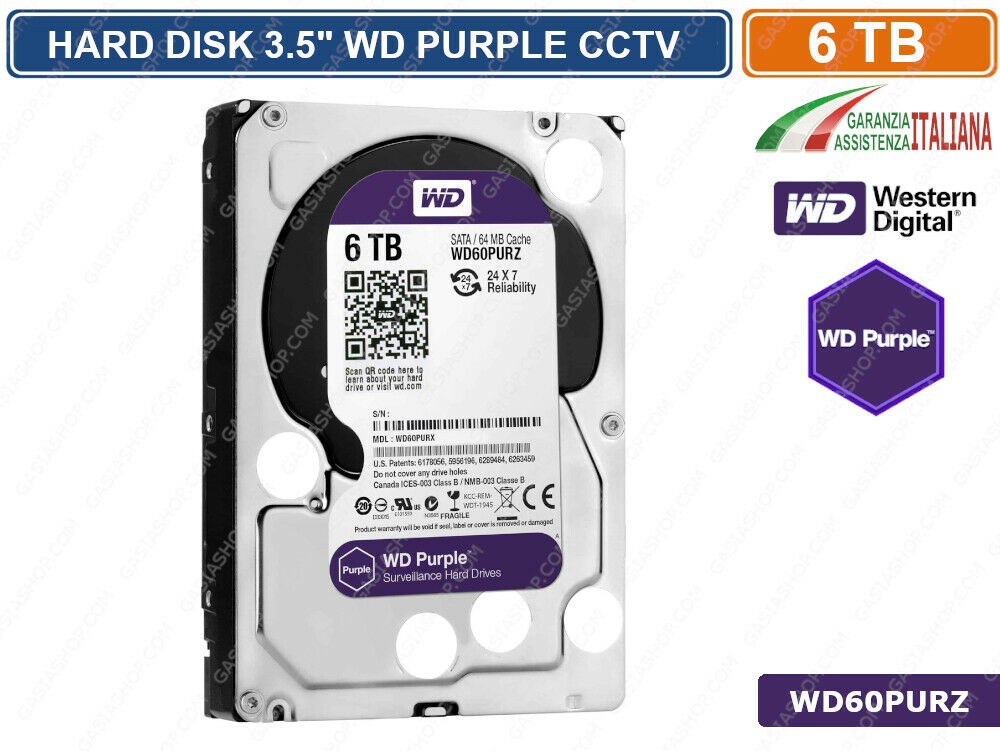 Gasiashop - WD60PURZ - HARD DISK HD 3,5" SATA PURPLE 6000 GB 6TB ...